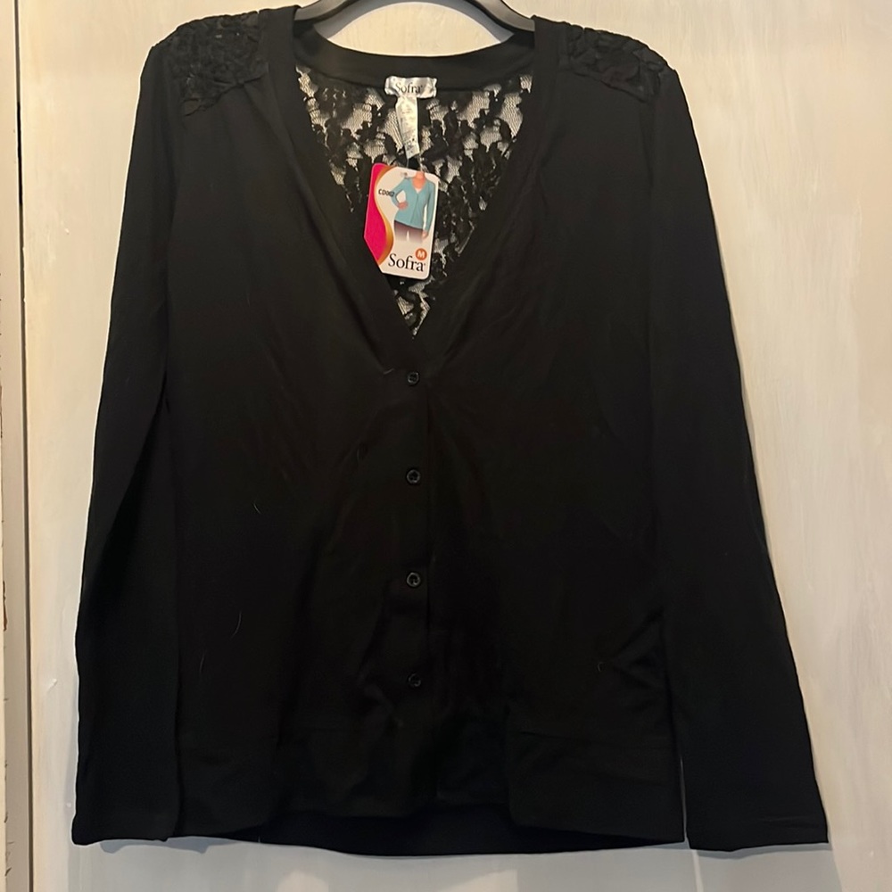 NWT Sofra black lace cardigan
